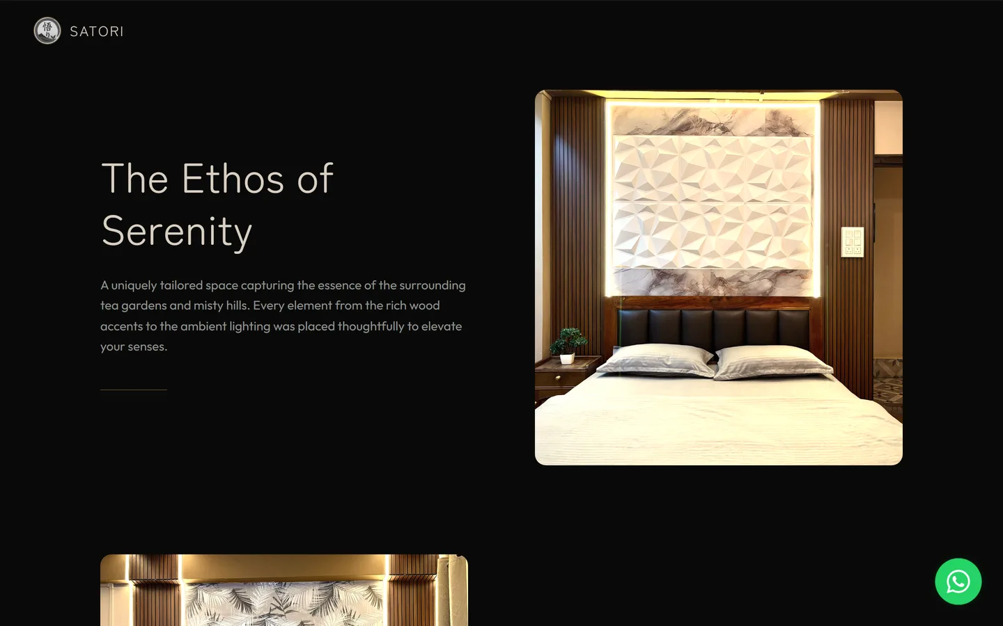 Satori Stay website scrolled to the section describing the retreat and its surroundings